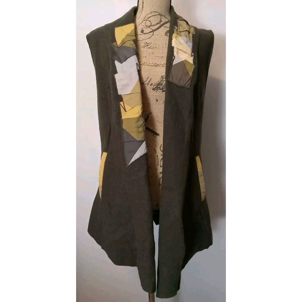Tara Vao Women Brown Wool Multicolor Satin Patchwork Vest Size S